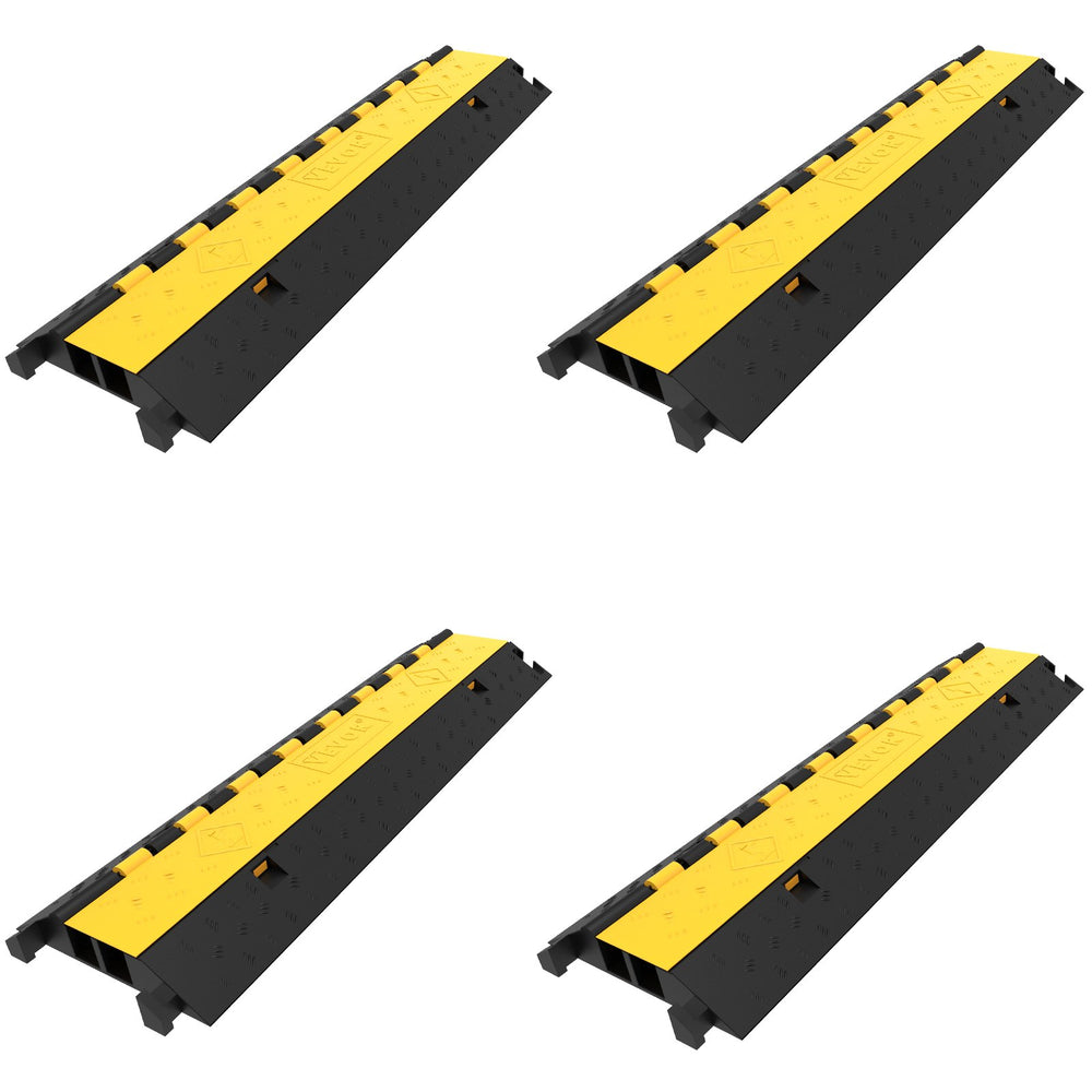VEVOR  4 Pack Rubber Cable Protector Ramp 103x25.5x5 cm 2 Channel Heavy Duty 66000lbs Load Capacity Cable Wire Cord Cover Ramp Speed Bump Driveway Hose Cable Ramp Protective Cover