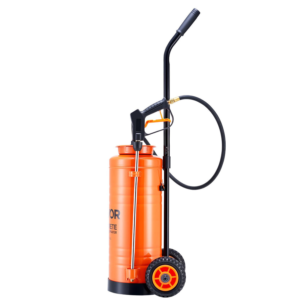 VEVOR Industrial Concrete Sprayer with Wheeled Cart, 14L Stainless Steel Sprayer, Heavy Duty Tri-Poxy Pump Sprayers, 52cm Wand, 1.2m & 3m Hoses, 2 Brass Nozzles for Construction, Lawn & Garden