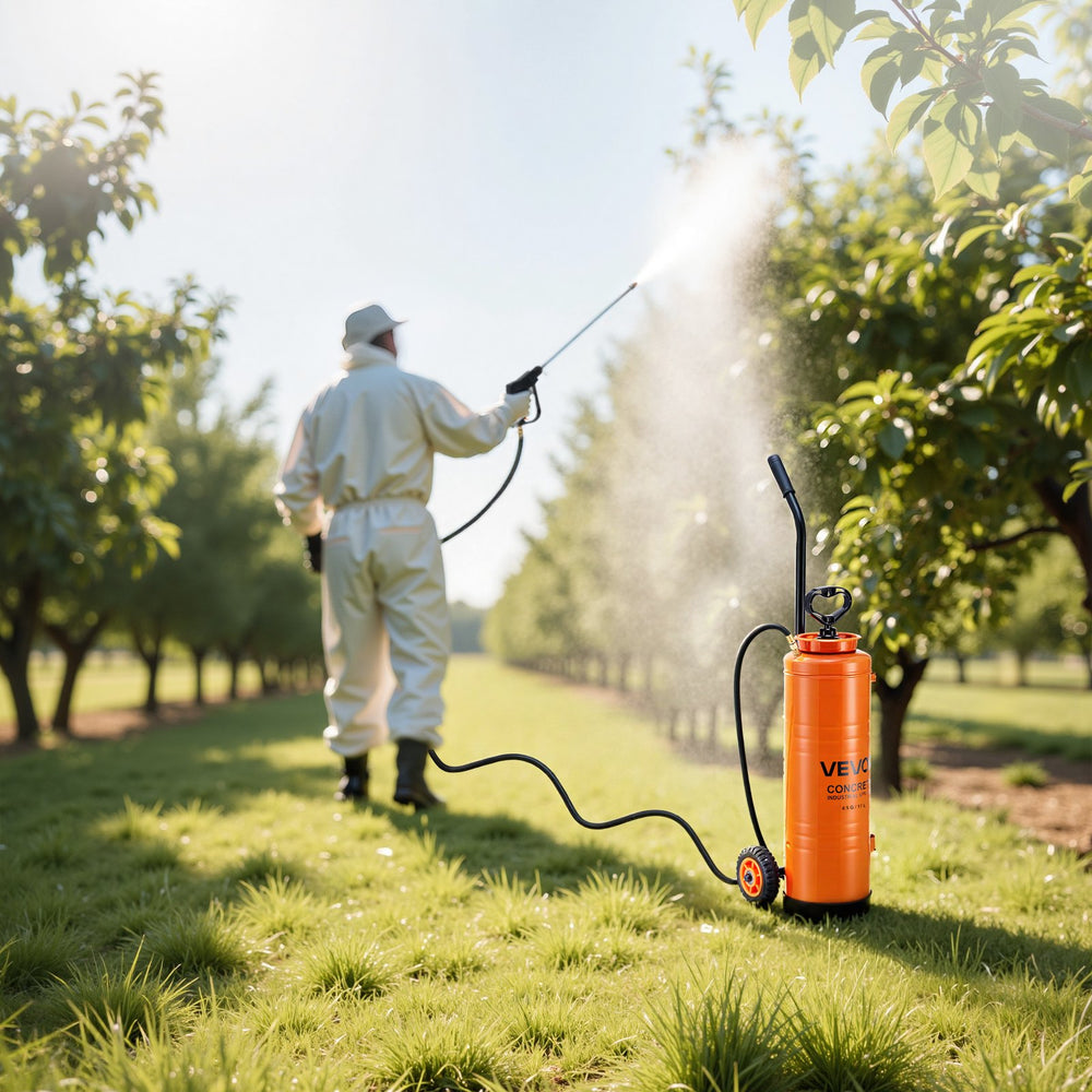 VEVOR Industrial Sprayer, 17L Large Capacity, Stainless Steel Concrete Sprayer with Ergonomic Handle & Removable Cart, 1.2 m & 3 m Hose, Concrete Sealer Sprayers for Form Oils Construction