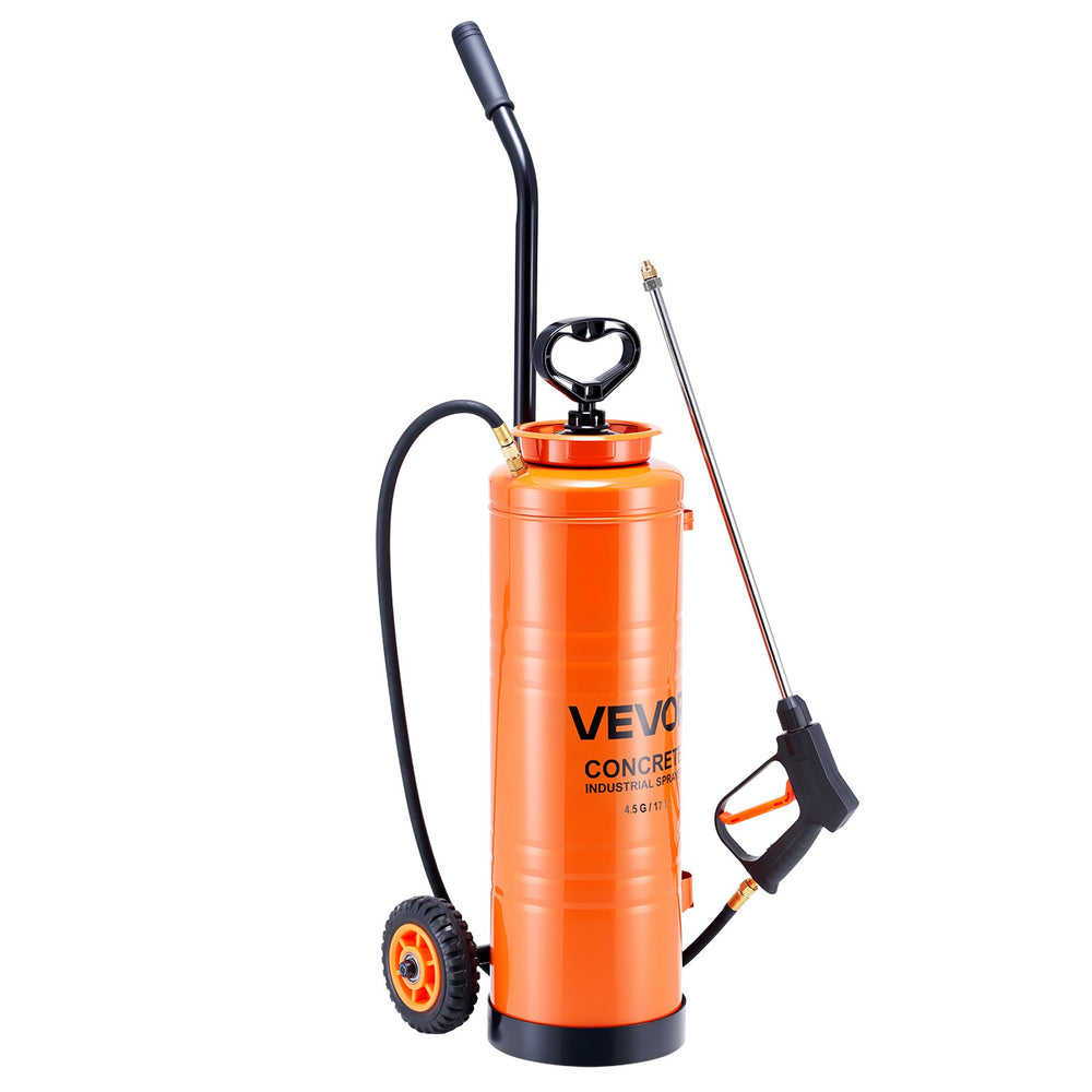 VEVOR Industrial Sprayer, 17L Large Capacity, Stainless Steel Concrete Sprayer with Ergonomic Handle & Removable Cart, 1.2 m & 3 m Hose, Concrete Sealer Sprayers for Form Oils Construction