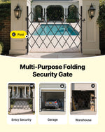 VEVOR Single Folding Security Gate, Lockable Scissor Gate with 360° Swivel Casters, Outdoor Barricade Steel Retractable Gates, for Entry Security, Garage, Warehouse & Pool, 180 × 161 cm (W × H)