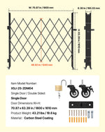 VEVOR Single Folding Security Gate, Lockable Scissor Gate with 360° Swivel Casters, Outdoor Barricade Steel Retractable Gates, for Entry Security, Garage, Warehouse & Pool, 180 × 161 cm (W × H)