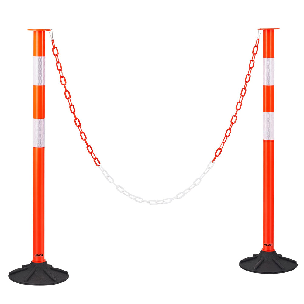VEVOR 2 Pack Traffic Delineator Posts, 871 mm Traffic Safety Cones with Weighted Base, Reflective Strips and Chain, Heavy Duty Delineator Posts for Construction Site, Parking Lot, Crowd Control, Red