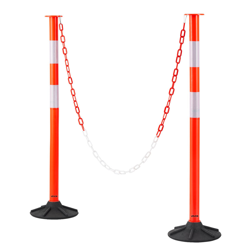 VEVOR 2 Pack Traffic Delineator Posts, 871 mm Traffic Safety Cones with Weighted Base, Reflective Strips and Chain, Heavy Duty Delineator Posts for Construction Site, Parking Lot, Crowd Control, Red