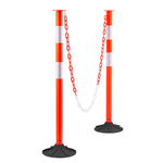 VEVOR 2 Pack Traffic Delineator Posts, 871 mm Traffic Safety Cones with Weighted Base, Reflective Strips and Chain, Heavy Duty Delineator Posts for Construction Site, Parking Lot, Crowd Control, Red
