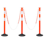 VEVOR 3 Pack Traffic Delineator Posts, 871 mm Traffic Safety Cones with Weighted Base, Reflective Strips and Chain, Heavy Duty Delineator Posts for Construction Site, Parking Lot, Crowd Control, Red