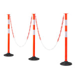 VEVOR 3 Pack Traffic Delineator Posts, 871 mm Traffic Safety Cones with Weighted Base, Reflective Strips and Chain, Heavy Duty Delineator Posts for Construction Site, Parking Lot, Crowd Control, Red