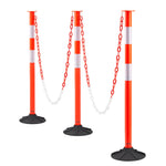VEVOR 3 Pack Traffic Delineator Posts, 871 mm Traffic Safety Cones with Weighted Base, Reflective Strips and Chain, Heavy Duty Delineator Posts for Construction Site, Parking Lot, Crowd Control, Red