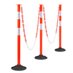 VEVOR 3 Pack Traffic Delineator Posts, 871 mm Traffic Safety Cones with Weighted Base, Reflective Strips and Chain, Heavy Duty Delineator Posts for Construction Site, Parking Lot, Crowd Control, Red