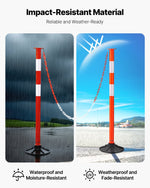 VEVOR 4 Pack Traffic Delineator Posts, 871 mm Traffic Safety Cones with Weighted Base, Reflective Strips and Chain, Heavy Duty Delineator Posts for Construction Site, Parking Lot, Crowd Control, Red