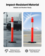 VEVOR 3 Pack Traffic Delineator Posts, 1140 mm Traffic Safety Cones with Weighted Base and Reflective Strips, Heavy Duty Delineator Posts for Construction Site, Parking Lot, Crowd Control, Red