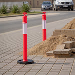 VEVOR 3 Pack Traffic Delineator Posts, 1140 mm Traffic Safety Cones with Weighted Base and Reflective Strips, Heavy Duty Delineator Posts for Construction Site, Parking Lot, Crowd Control, Red