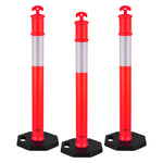 VEVOR 3 Pack Traffic Delineator Posts, 1140 mm Traffic Safety Cones with Weighted Base and Reflective Strips, Heavy Duty Delineator Posts for Construction Site, Parking Lot, Crowd Control, Red