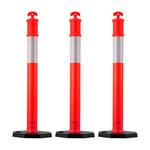VEVOR 3 Pack Traffic Delineator Posts, 1140 mm Traffic Safety Cones with Weighted Base and Reflective Strips, Heavy Duty Delineator Posts for Construction Site, Parking Lot, Crowd Control, Red