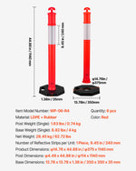 VEVOR 6 Pack Traffic Delineator Posts, 1140 mm Traffic Safety Cones with Weighted Base and Reflective Strips, Heavy Duty Delineator Posts for Construction Site, Parking Lot, Crowd Control, Red