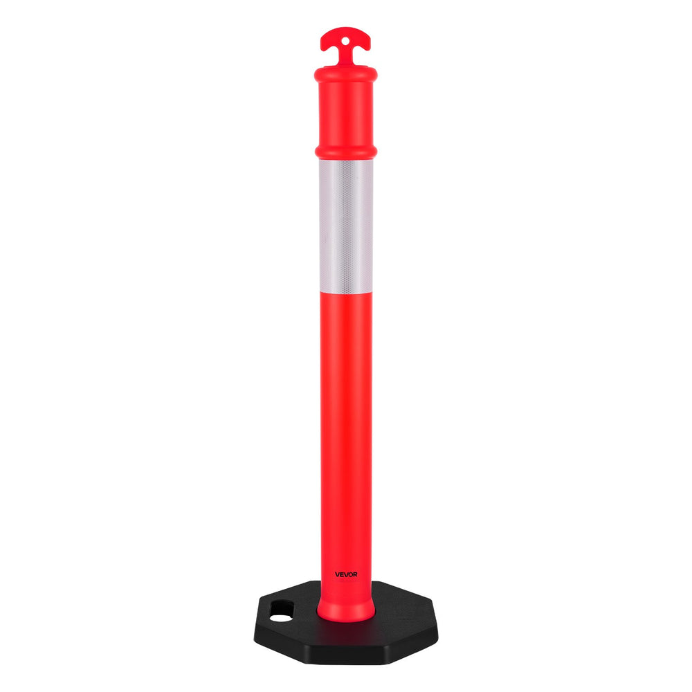 VEVOR 6 Pack Traffic Delineator Posts, 1140 mm Traffic Safety Cones with Weighted Base and Reflective Strips, Heavy Duty Delineator Posts for Construction Site, Parking Lot, Crowd Control, Red