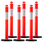 VEVOR 6 Pack Traffic Delineator Posts, 1140 mm Traffic Safety Cones with Weighted Base and Reflective Strips, Heavy Duty Delineator Posts for Construction Site, Parking Lot, Crowd Control, Red
