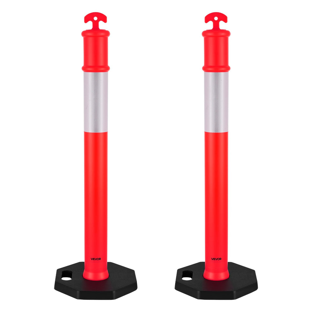 VEVOR 2 Pack Traffic Delineator Posts, 1140 mm Traffic Safety Cones with Weighted Base and Reflective Strips, Heavy Duty Delineator Posts for Construction Site, Parking Lot, Crowd Control, Red