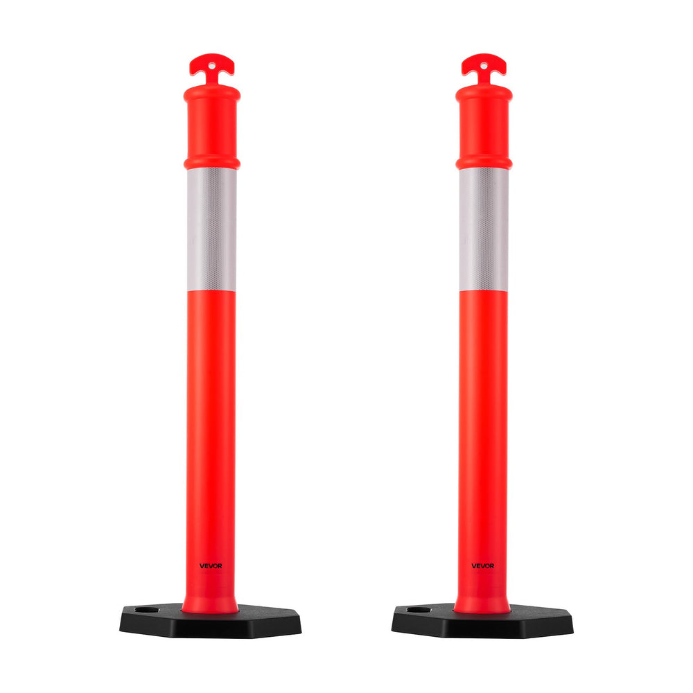 VEVOR 2 Pack Traffic Delineator Posts, 1140 mm Traffic Safety Cones with Weighted Base and Reflective Strips, Heavy Duty Delineator Posts for Construction Site, Parking Lot, Crowd Control, Red