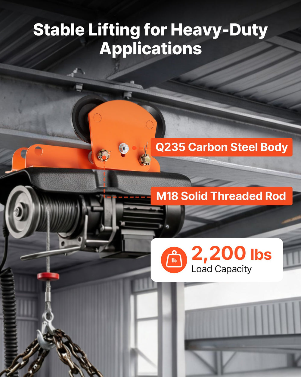 VEVOR Electric Hoist Manual Trolley, 1 Ton Load Capacity for PA600 PA700 PA800 PA900 PA1000, Push Beam Trolley with Dual Wheels, 68-110 mm Adjustable Beam Flange Width for Straight &amp; Curved I-Beam