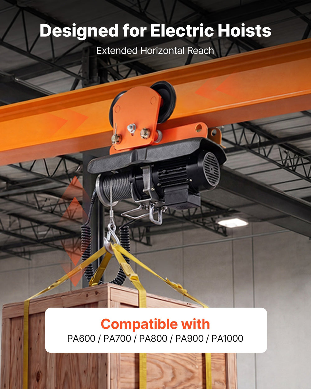 VEVOR Electric Hoist Manual Trolley, 1 Ton Load Capacity for PA600 PA700 PA800 PA900 PA1000, Push Beam Trolley with Dual Wheels, 68-110 mm Adjustable Beam Flange Width for Straight &amp; Curved I-Beam