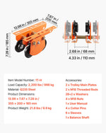 VEVOR Electric Hoist Manual Trolley, 1 Ton Load Capacity for PA600 PA700 PA800 PA900 PA1000, Push Beam Trolley with Dual Wheels, 68-110 mm Adjustable Beam Flange Width for Straight &amp; Curved I-Beam