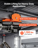 VEVOR Electric Hoist Manual Trolley, 0.5 Ton Load Capacity for PA200 PA250 PA300 PA400 PA500, Push Beam Trolley with Dual Wheels, 68-110 mm Adjustable Beam Flange Width for Straight & Curved I-Beam
