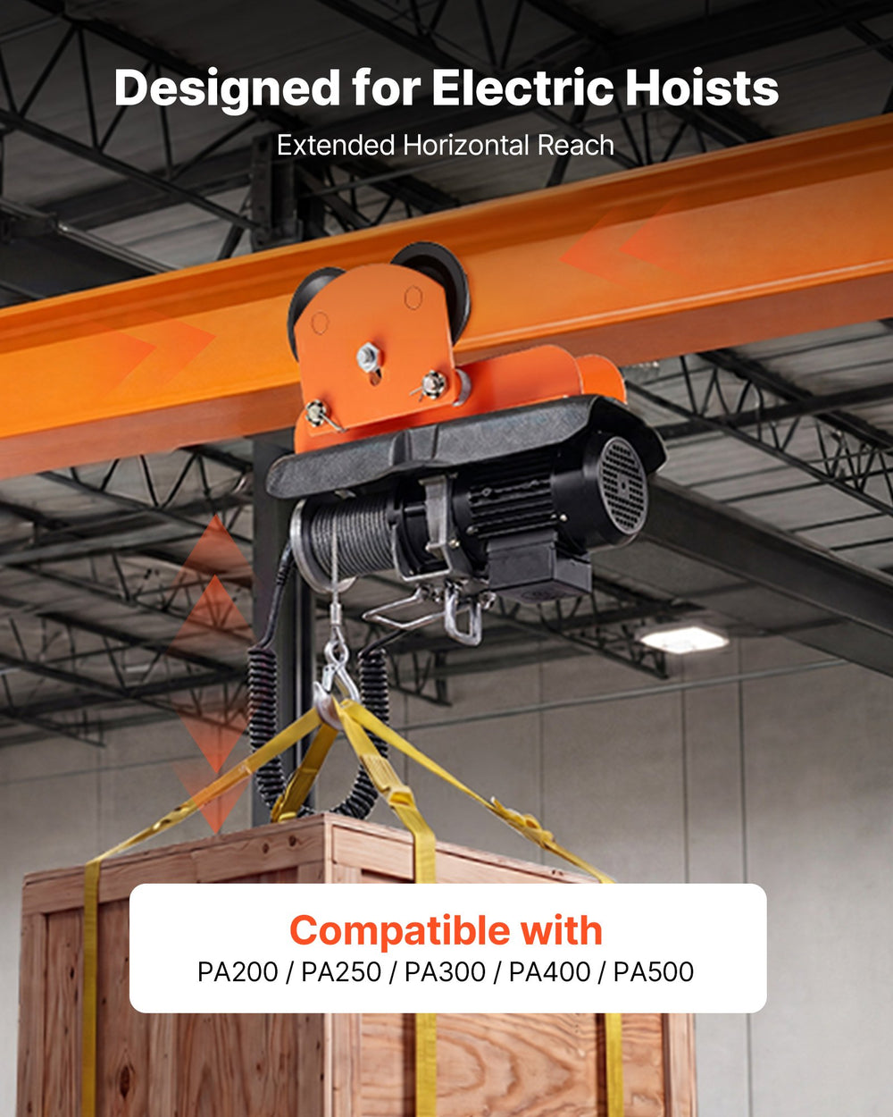 VEVOR Electric Hoist Manual Trolley, 0.5 Ton Load Capacity for PA200 PA250 PA300 PA400 PA500, Push Beam Trolley with Dual Wheels, 68-110 mm Adjustable Beam Flange Width for Straight & Curved I-Beam