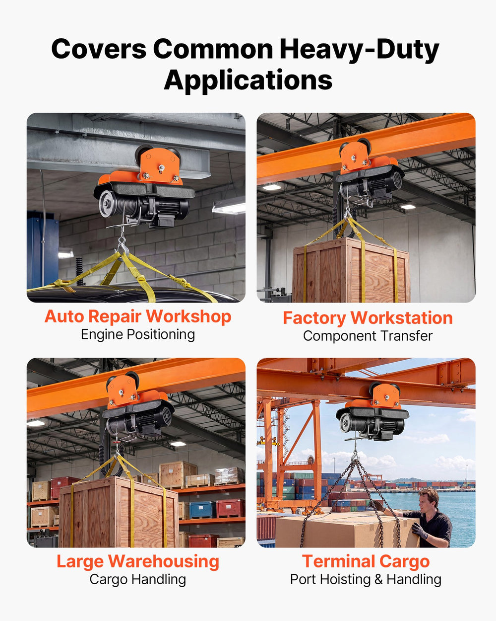 VEVOR Electric Hoist Manual Trolley, 0.5 Ton Load Capacity for PA200 PA250 PA300 PA400 PA500, Push Beam Trolley with Dual Wheels, 68-110 mm Adjustable Beam Flange Width for Straight & Curved I-Beam