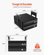 VEVOR 13" Wide Under Desk Drawer Slide Out, Under Table Pull-out Drawer Attachment, Hidden Desktop 2 Layer Storage Organizer, Lockable Undermount Pencil Drawer for Sit Stand Workstation, 14x13x10 in