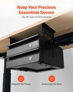 VEVOR 13" Wide Under Desk Drawer Slide Out, Under Table Pull-out Drawer Attachment, Hidden Desktop 2 Layer Storage Organizer, Lockable Undermount Pencil Drawer for Sit Stand Workstation, 14x13x10 in