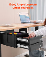 VEVOR 13" Wide Under Desk Drawer Slide Out, Under Table Pull-out Drawer Attachment, Hidden Desktop 2 Layer Storage Organizer, Lockable Undermount Pencil Drawer for Sit Stand Workstation, 14x13x10 in
