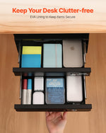 VEVOR 13" Wide Under Desk Drawer Slide Out, Under Table Pull-out Drawer Attachment, Hidden Desktop 2 Layer Storage Organizer, Lockable Undermount Pencil Drawer for Sit Stand Workstation, 14x13x10 in