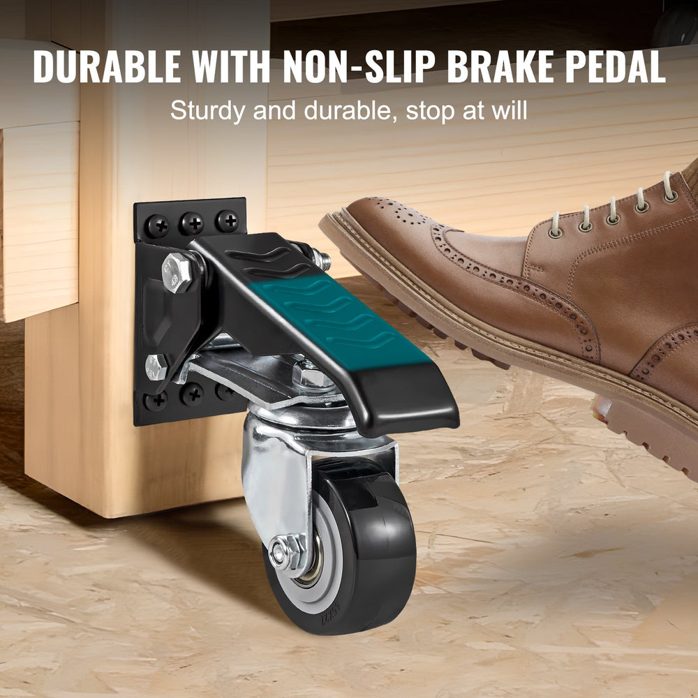 VEVOR Workbench Caster Wheels, 74.8kg Load Capacity, Set of 4, 6.3cm Heavy Duty Retractable Casters, Side Mounted Adjustable Stepdown Wheels with 360° Swivel for Workbenches, Tables, and Equipment