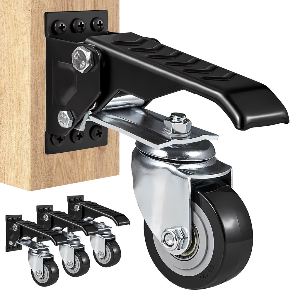 VEVOR Workbench Caster Wheels, 74.8kg Load Capacity, Set of 4, 6.3cm Heavy Duty Retractable Casters, Side Mounted Adjustable Stepdown Wheels with 360° Swivel for Workbenches, Tables, and Equipment
