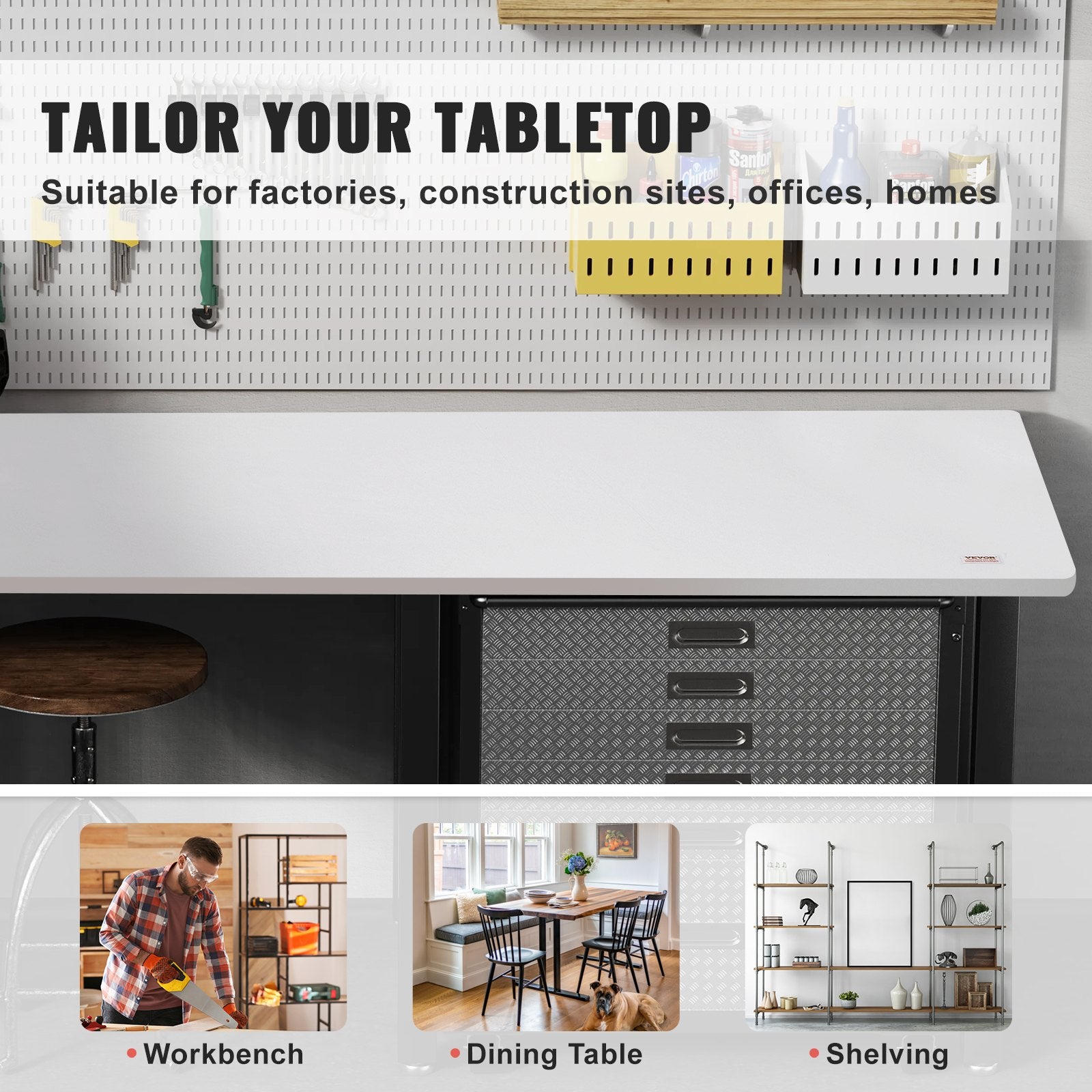 VEVOR Table Top, 55" x 28" x 1", 220.5 lbs Load Capacity, Universal One-Piece Particle Board Desktop for Height Adjustable Electric Standing Desk Frame, Rectangular Countertop for Home and Office Desk