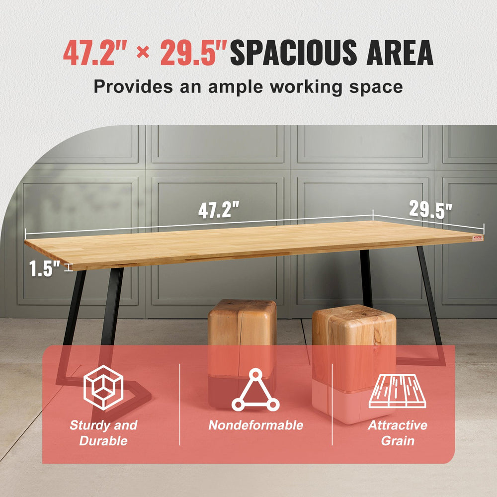 VEVOR Wood Table Top, 47.2" x 29.5" x 1.5", 330lb Load Capacity, Universal Solid One-Piece Maple Wood Desktop for Height Adjustable Electric Standing Desk Frame, Rectangular Countertop for Home Office