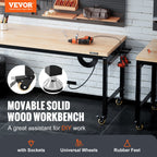 VEVOR Adjustable Workbench Work Table Top, Dimensions: 72" x 25" Adjustable Height: 28"-40" Max Load 3000lbs Table with Power Sockets Wooden Top for Office Home Garage