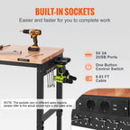 VEVOR Adjustable Workbench Work Table Top, Dimensions: 72" x 25" Adjustable Height: 28"-40" Max Load 3000lbs Table with Power Sockets Wooden Top for Office Home Garage