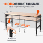 VEVOR Adjustable Workbench Work Table Top, Dimensions: 72" x 25" Adjustable Height: 28"-40" Max Load 3000lbs Table with Power Sockets Wooden Top for Office Home Garage