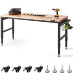 VEVOR Adjustable Workbench Work Table Top, Dimensions: 72" x 25" Adjustable Height: 28"-40" Max Load 3000lbs Table with Power Sockets Wooden Top for Office Home Garage