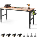 VEVOR Adjustable Workbench Work Table Top, Dimensions: 72" x 25" Adjustable Height: 28"-40" Max Load 3000lbs Table with Power Sockets Wooden Top for Office Home Garage