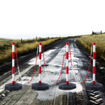 VEVOR Adjustable Traffic Delineator Post Cones, 4 Pack, Traffic Safety Delineator Barrier with Fillable Base 2.44 m Chain, for Traffic Control Warning Parking Lot Construction Caution Roads, Red & White