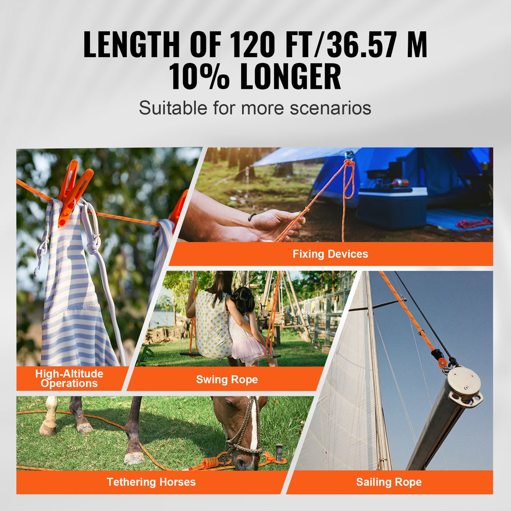 VEVOR Arborist Tree Climbing Rope Double Braid Polyester 1/2"/1.3 cm x 120'/36.6 m 48-Strand
