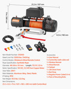 VEVOR Electric Winch, 5400 kg Load Capacity, 12V DC Truck Winch with Φ9.1 mm x 23 m Synthetic Rope, Wireless & Wired Remote Control, IP55 Waterproof for Towing Off-Road SUV Jeep Trailer Boat