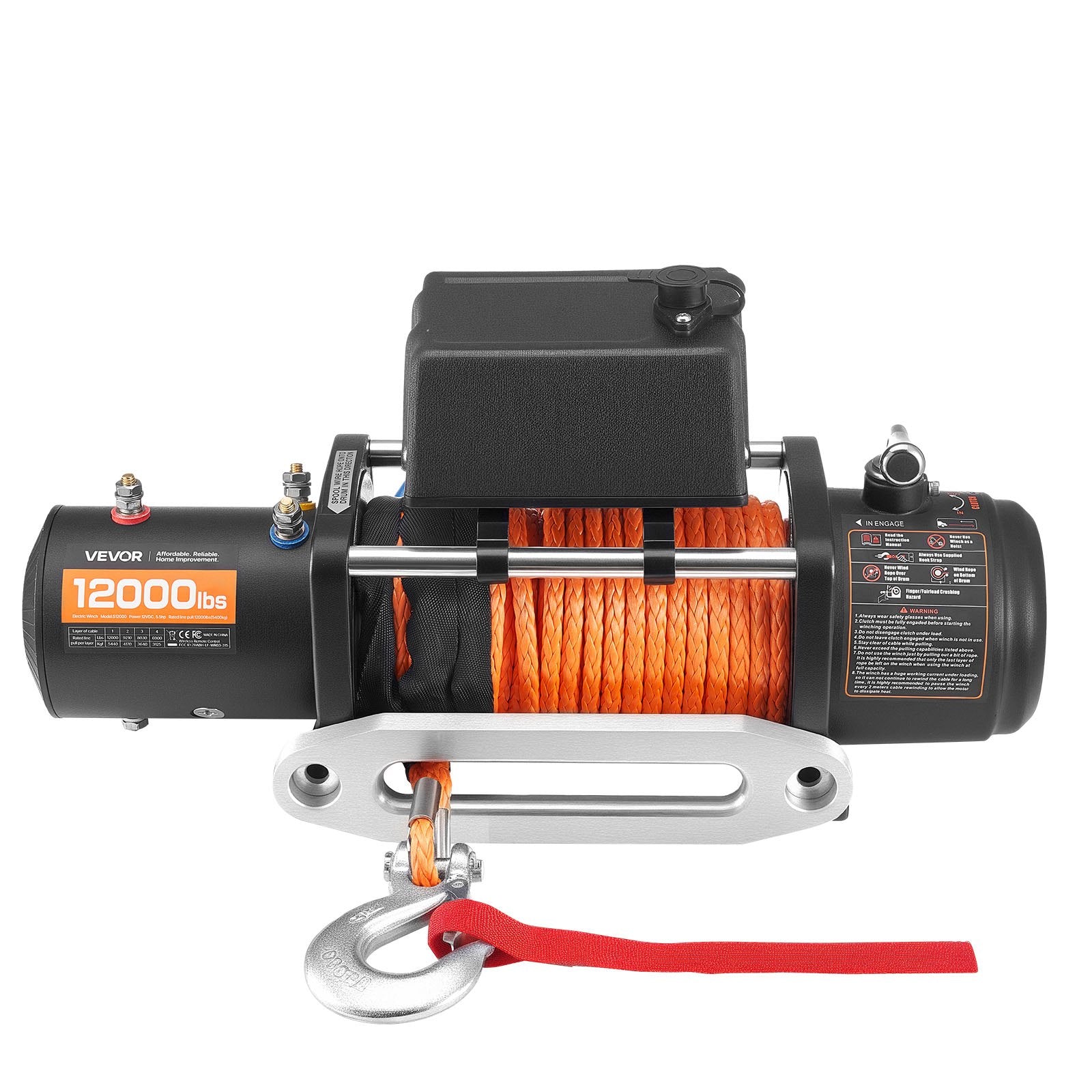 VEVOR Electric Winch, 5400 kg Load Capacity, 12V DC Truck Winch with Φ9.1 mm x 23 m Synthetic Rope, Wireless & Wired Remote Control, IP55 Waterproof for Towing Off-Road SUV Jeep Trailer Boat