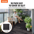 VEVOR Interlocking Deck Tiles, 36 Pack, 11.6"x11.6" 36 sq. ft Plastic Waterproof Outdoor Flooring All Weather Use, Patio Floor Decking Covering Tiles for Porch Poolside Balcony Backyard, Dark Brown