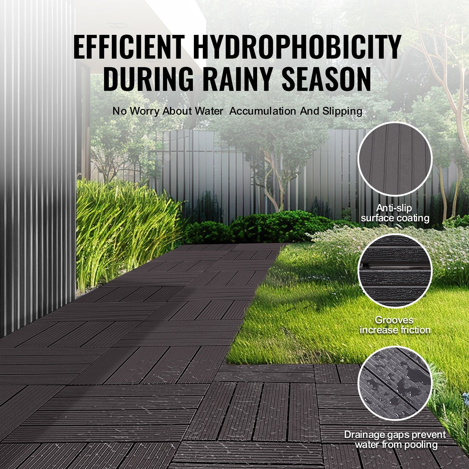 VEVOR Interlocking Deck Tiles, 36 Pack, 11.6"x11.6" 36 sq. ft Plastic Waterproof Outdoor Flooring All Weather Use, Patio Floor Decking Covering Tiles for Porch Poolside Balcony Backyard, Dark Brown
