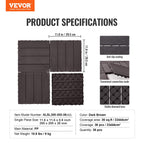 VEVOR Interlocking Deck Tiles, 36 Pack, 11.6"x11.6" 36 sq. ft Plastic Waterproof Outdoor Flooring All Weather Use, Patio Floor Decking Covering Tiles for Porch Poolside Balcony Backyard, Dark Brown