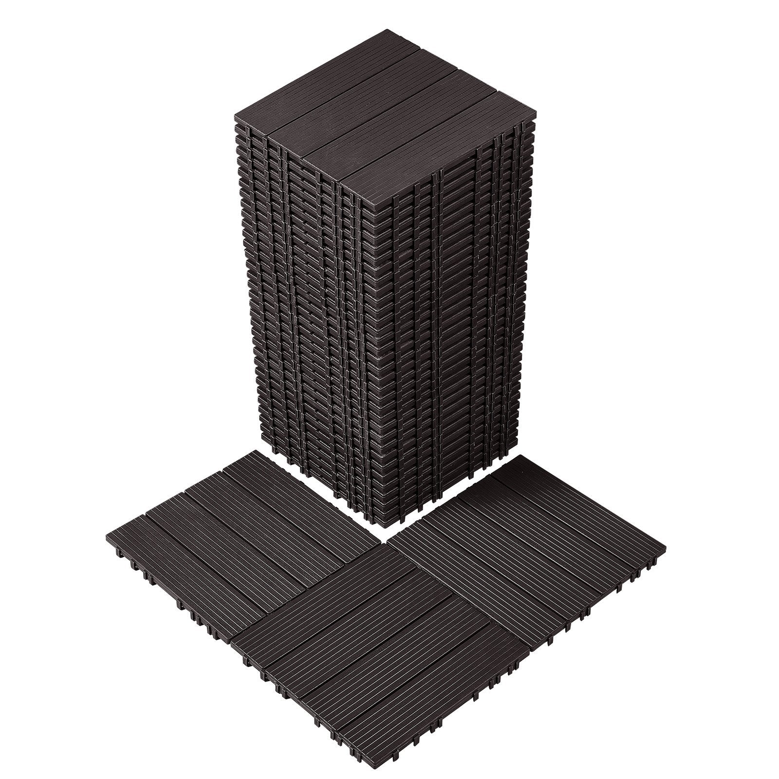 VEVOR Interlocking Deck Tiles, 36 Pack, 11.6"x11.6" 36 sq. ft Plastic Waterproof Outdoor Flooring All Weather Use, Patio Floor Decking Covering Tiles for Porch Poolside Balcony Backyard, Dark Brown